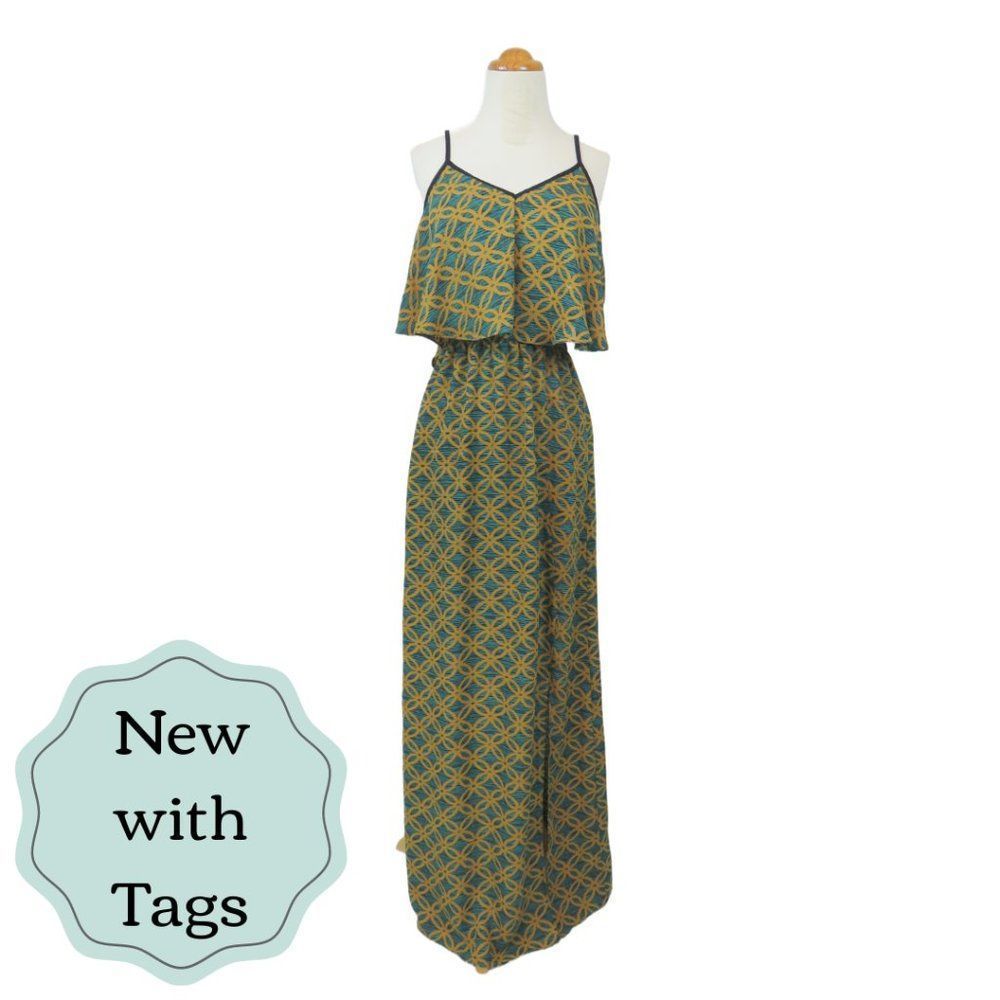 *Reposh* EUC Elegant Green and Yellow Maxi Dress